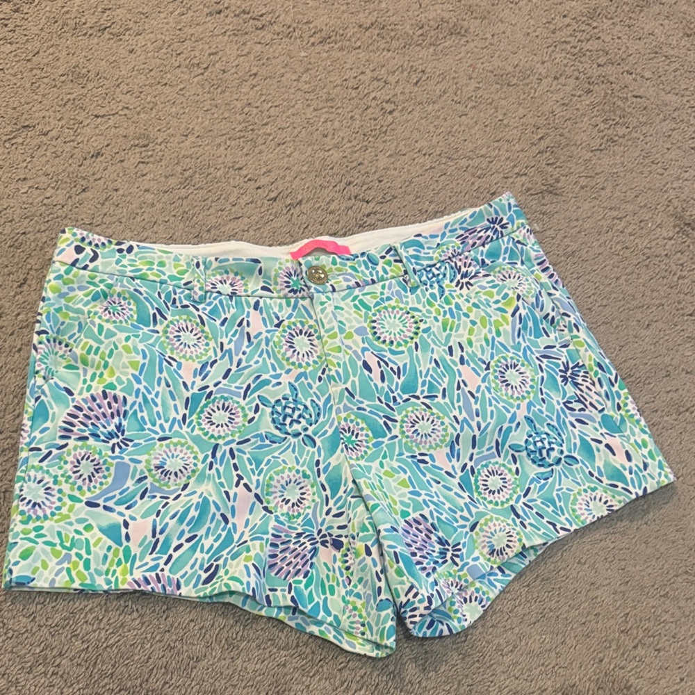 Lilly Pulitzer Blue & Green Floral Print High-Rise Shorts
